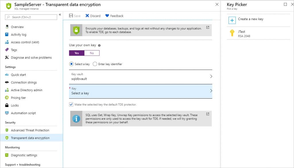 Manage TDE in the Azure portal